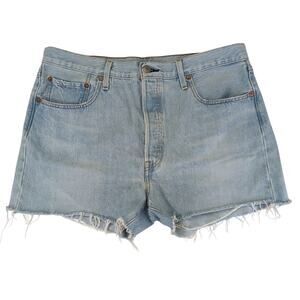 Levis Premium 501 Original High Rise Cut Off Denim Shorts Light Wash Blue W32